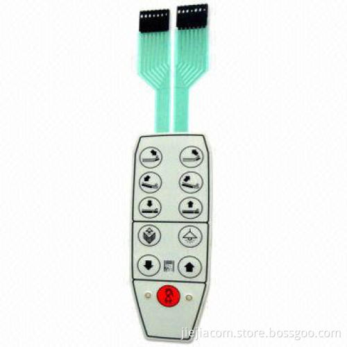 Embossed button membrane switch with double cables